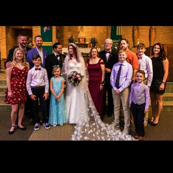 Custom cathedral veil with blush ombre 3D petals